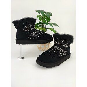 Ugg Women's Classic Galaxy Bling Mini Black Suede  Ankle Boots Size 7 US